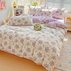 TEMU 3pcs 한국 스타일 이불 커버 세트, 뉴 아메리칸 스타일 작은 플로럴 이불 커버 세트 (이불 커버 1개 + 베갯잇 2개 포함), 편안하고 통기성 좋음, 세탁기 사용 가능 및 손세탁 가능, 변색 또는 변형 없음, 모든 계절에 적합