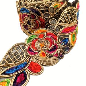 TEMU 1 야드 금색 실 자수 레이스, 에스닉 스타일 자수 레이스, 장식용 추가