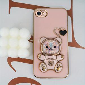 TEMU 휴대폰 케이스 - 하트 모양 만화 캔디 비드 곰돌이 접이식 스탠드 충격 방지 폰 케이스 (아이폰 6/6S, 아이폰 6 Plus/6S Plus, 아이폰 7/8/SE2/SE3, 아이폰 7 Plus/8 Plus, 아이폰 X/XS, 아이폰 XS Max, 아이폰 XR 호환)