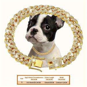 TEMU 1개 개용 체인 목걸이 쿠바 스타일 13mm 폭 강아지 목걸이 금속 고양이 체인 애완동물 목걸이 액세서리 소형, 중형 및 대형견과 고양이에 적합