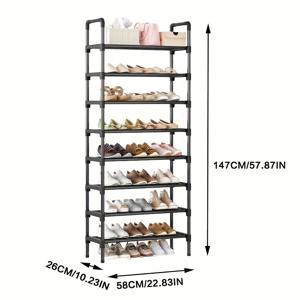 TEMU 1개 검정색 메탈 신발 정리대, 조립 및 분해가 용이하며 넉넉한 공간을 제공하는 신발 정리함. 6단, 7단 또는 8단으로 제공되며 현관, 거실, 복도, 침실 및 욕실에 적합합니다.