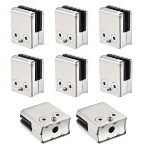 TEMU 8개 GAJING 304 스테인리스 스틸 유리 클램프 - 8-10mm 두께의 난간 및 계단 난간용 슬림한 곡선형 백 스퀘어 브래킷, 균일한 압력 분포를 위한 내구성 있는 금속 홀더, 계단 난간 브래킷, GAJING