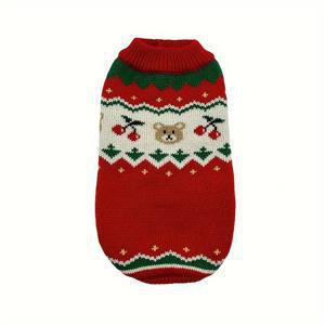 TEMU 아늑한 레드 크리스마스 개 스웨터 - 소형부터 중형 견종까지의 축제 휴일 애완동물 의류, 세탁기 사용 가능, XS-XL