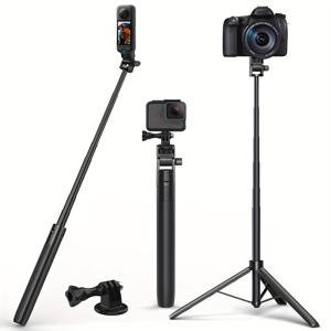 TEMU rubees 셀카봉 삼각대 카메라용, 62인치 확장 가능한 삼각대 스탠드와 360도 1/4인치 나사, 휴대용 경량 카메라 삼각대 맥스 히어로 11 10 6 5 DJI 오스모 액션 카메라