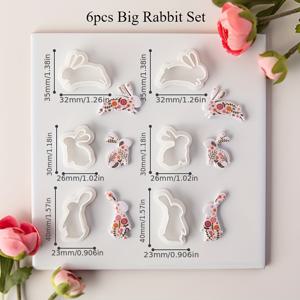 TEMU 부활절 토끼 폴리머 클레이 커터 - 6개 세트, DIY 귀걸이 & 주얼리 제작용 만화 토끼 모양 몰드