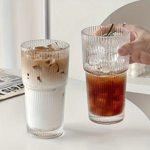 TEMU 2개 리브 유리컵. 아이스 커피, 물, 주스, 칵테일에 적합한 대용량 음료잔 – 일상 및 특별한 날에 완벽한 우아한 모던 유리제품