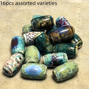 TEMU 16개 고온 소성 세라믹 비즈 - 4가지 독특한 패턴, 내구성 있고 생생한 색상 DIY 주얼리 만들기용, 팔찌, 목걸이, 수제 공예품, 주얼리 제작용 비즈, 광택 마감 비즈, 창의적인 공예가들을 위한 목걸이 제작
