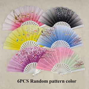 TEMU 우아한 빈티지 꽃무늬 손으로 접는 부채 6개 세트 - 댄스 공연, 사진 촬영 및 여름 시원함에 완벽 - 공주 파티 선물로 이상적