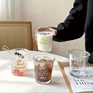 TEMU 4개입 간단한 글자 유리컵, 우유, 커피, 주스 등 다양한 음료에 적합, 가정용 및 기타 행사에 매우 적합