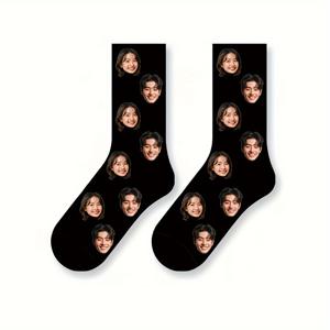 TEMU 커플용 사진으로 나르신 남성용 종아리 중간 기장 양말 1켤레, 잘생긴 남자와 예쁜 여자 사진 포함. 커플을 위한 재미있는 맞춤형 프린트 중간 기장 양말, 발렌타인데이, 생일 및 기타 행사 선물용으로 적합