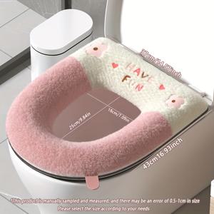 TEMU 1개 변기 시트 커버, 부드럽고 두껍고 세탁 가능한 가정용 변기 시트 커버, 겨울철용 두꺼운 변기 시트 쿠션, 사계절용 변기 덮개, 손잡이 따뜻한 변기 매트 풀 변기 덮개