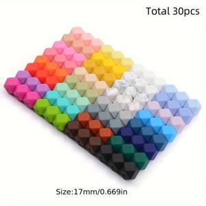 TEMU 30개 육각형 실리콘 비즈, 14mm 및 17mm 혼합 색상, 공예 각종 추가, 비즈 펜, 끈 제작과 같은 프로젝트에 적합