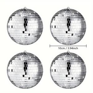 TEMU 실버 디스코 미러 볼 4개 세트, 10Cm / 3.94인치, 거실 및 홈 데코용 반짝이는 장식품, 크리스마스 행잉 장식, 파티 및 장식, 수제 공예