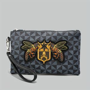 TEMU FeeCanoo 남성용 패션 클러치, 벌 자수 - 빈티지 캐주얼 스타일, 다용도 & 심플한 디자인, 일상 출퇴근용