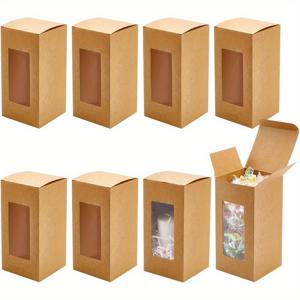 TEMU 투명 PVC 창이 있는 크라프트 종이 사탕 상자 20개 세트. 파티, 결혼식, 베이비 샤워에 적합합니다. 버리우드 색상의 직사각형 모양, 크기 8X8X16 Cm, 크리스마스, 추수감사절, 새해 선물로 이상적입니다.