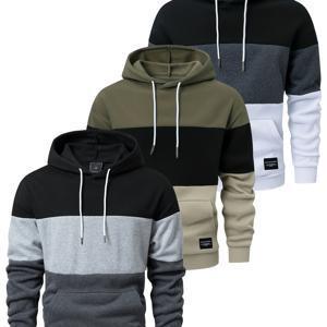 TEMU 남성용 컬러 블록 솔리드 후드티와 캥거루 포켓, 드로스트링이 특징인 3피스 세트. 가을, 겨울 패션에 완벽하며, 스타일리시한 긴팔 스웨트셔츠로, 휴일을 위한 캐주얼 선물로 이상적입니다.