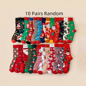 TEMU 10켤레의 랜덤 편안한 크리스마스 눈꽃 양말