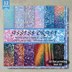 TEMU 12장의 반짝이 스크랩북용 종이 패드 - 12가지 독특한 디자인, 생생한 꽃무늬, 불릿 저널링 및 콜라주 아트, 인사말 카드 & 공예용, 6