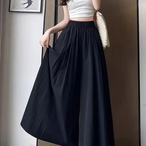 TEMU 여성용 탄성 허리 미디 스커트