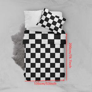 TEMU 블랙 앤 화이트 체크 2/3피스 이불 커버 세트, 프린트, 블랙 앤 화이트 체크 시리즈, 이불 커버, 베개커버, 침실 및 게스트룸용 홈 침구 (이불 커버 1개 + 베개커버 1/2개), 베개솜 및 이불 제외