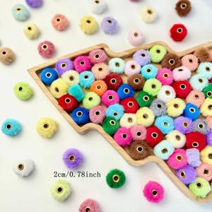 TEMU 50개 20mm 인조 토끼 모피 비즈 - DIY 자동차 & 가방 장식용 대형 구멍 플러시 공예 비즈, 축제 크리스마스 액세서리, 가을과 겨울 스타일, 장식용 수공예 재료