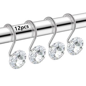 TEMU 12개 스테인리스 스틸 샤워 커튼 후크와 투명 아크릴 보석 - 커튼 & 막대, 막대 장식용 우아한 욕실 액세서리 | 스타일리시 커튼 후크 | 럭셔리 샤워 커튼, 샤워 커튼 라이너