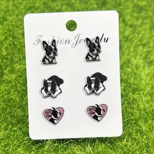 TEMU 보스턴 테리어 아크릴 귀걸이 3쌍 핸드메이드 아크릴 귀걸이 세트