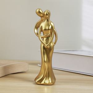 TEMU 1개 현대적인 레진 사랑의 포옹 조각상 - 골든, 화이트, 블랙의 우아한 예술적 커플 피규어, 홈 데코, 책장, 거실, 사무실 전시용, 크리스마스, 할로윈 장식, 가을 홈 데코 컬렉터블 피규어