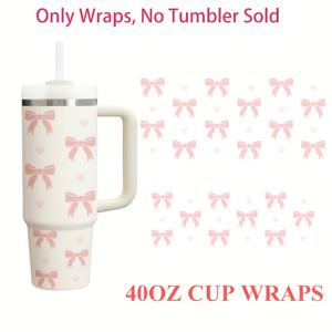 TEMU 컵 없음, 스티커만 포함 2개 세트 발렌타인데이 선물, 새해 선물, 리본, 하트, , 나비, 바다 거북이, 소, 해골 소녀 스타일 디자인 40Oz UV DTF 전사 스티커 (Libbey 유리 머그 포장용)