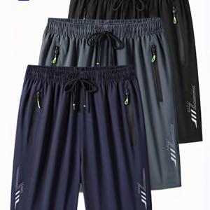 TEMU 남성용 아이스 실키 섬유 원단 5인치 여름 반바지 3개 세트, 달리기, 하이킹, 해변용 스타일리시하고 시원한 아우터웨어, 얇은 속건성 통기성 반바지, 루즈핏 단색 캐주얼 아웃도어 스포츠 반바지