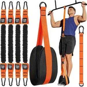 TEMU 풀업 보조 밴드 세트 - 300Lbs 용량의 튼튼한 밴드 4개 포함, 무게 및 사이즈 조절 가능, 발 받침대 포함, 가정에서 근력 운동에 적합
