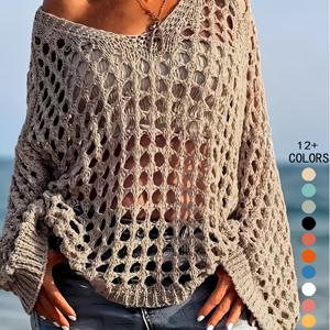 TEMU 여성용 봄·여름 라운드넥 캐주얼 스웨터 - 컷아웃 디자인으로 시원한 룩