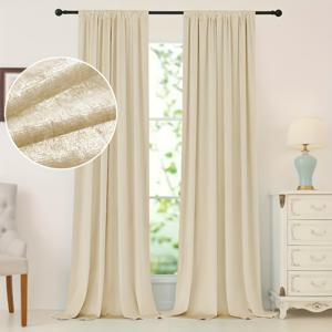 TEMU 1개/세트, 베이지 벨벳 원단 커튼, 간편한 걸이용 포켓 상단, 방수, 방음, 단열, 관리 용이, 유럽풍 모던 고급 홈 데코 스타일, 스타일리시 단색 창문 장식, 침실, 거실에 적합