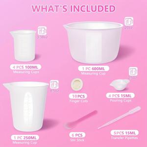TEMU 실리콘 레진 주조 몰드 도구 키트 - 재사용 가능한 계량컵 31개 세트, 실리콘 레진 측정 컵 도구 키트, 에폭시 레진용 논스틱 대형 실리콘 그릇, 재사용 가능 600&250ml&100ml 혼합기와 스틱, 피펫, 에폭시 레진 용품, 몰드, 보석 제작