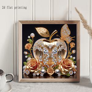 TEMU 2D 평면 인쇄 사과 모양 페인팅 키트, 나비와 꽃 장식이 있는 캔버스 디자인 - DIY 아트, 발렌타인데이와 부활절을 위한 독특한 수제 선물, 액자 없는 캔버스 벽 장식, 침실, 사무실, 거실에 적합, 11.81x11.81 인치, 침실 예술작품 | 사과 모양 예술 | 우아한 장식, 아트, 2D 평면