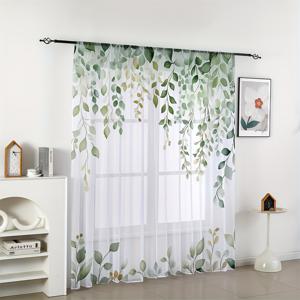 TEMU 2개 세트 플로럴 쉬폰 시스루 커튼 - 반투명 디지털 프린트, 로드 포켓 디자인, 거실 및 침실 인테리어, 폴리에스터 가우즈, 자연에서 영감을 받은 홈 데코, 아트리스틱 홈 데코 | 플로럴 패턴 커튼 | 로드 포켓 걸이, 거실 커튼