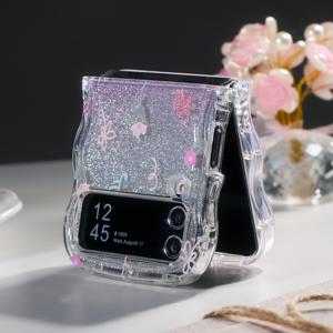 TEMU 폰 케이스: 글리터 그라데이션 카드스톡 플로럴 하트 패턴 접이식 폰 케이스, 갤럭시 Z 플립3 5G, 갤럭시 Z 플립4 5G, 갤럭시 Z 플립5 5G, 갤럭시 Z 플립6 5G 호환