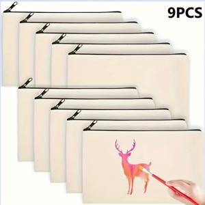 TEMU DIY 공예용 4/9개 블랭크 캔버스 지퍼백, 캔버스 메이크업 가방, 작은 연필 케이스, 루즈 캔버스 화장품 가방, 지퍼, 다기능 , 캔버스 필통