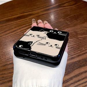 TEMU 휴대폰 케이스 - 삼성 Z Flip3, 삼성 Z Flip4, W23 Flip, 삼성 Z Flip5, W24 Flip, 삼성 Z Flip6, 삼성 Z Fold2, W21, 삼성 Z Fold3, W22, 삼성 Z Fold4, W23, 삼성 Z Fold5, W24에 적합한 만화 고양이 일러스트 패턴 디자인