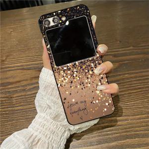 TEMU 삼성 갤럭시 Z 플립 3 4 5 6용 골든 글리터 패턴 폰 케이스, 보호 기능이 뛰어난 고품질 소프트 충격 방지 커버