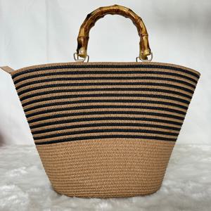 TEMU 1개 카키 대나무 손잡이 지퍼 클로저 퀼트 직조 가방, 청소년, 스승의 날, 비즈니스/출퇴근/업무/사무실, 휴일/휴가/야외 여행/여행/하이킹/경기장/스포츠/암벽 등반 여름 선물 가방