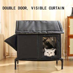 TEMU 사이드 창문이 있는 튼튼한 전천후 야외 고도 강아지 집 & 고양이 쉼터 - 접이식 간편 조립, 야외 고양이 집 방수, 고양이 침대 동굴, 야외 고양이 쉼터, 야외 고양이 침대, 통풍이 좋은 넉넉한 실내/외 애완 동물 하우스
