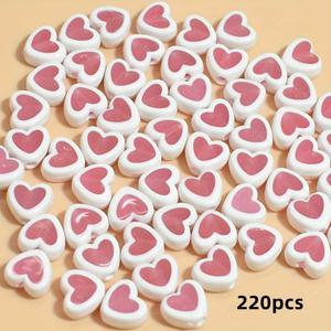 TEMU 발렌타인데이 색상의 8mm 핑크 비즈 220개 세트, 복숭아 하트 디자인, 주얼리 제작, 커플 팔찌, 목걸이 및 소규모 비즈니스 공예에 적합