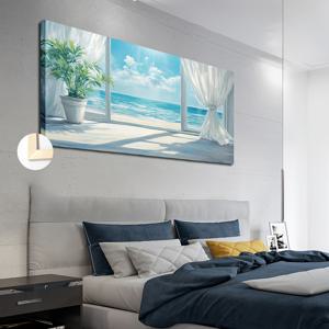 TEMU 침실, 거실, 식당 및 기타 방 장식에 적합, 모든 연령대에 적합, 아름다운 바다, 액자 캔버스 제작, 50X100cm/20X40인치 대형 액자 유화