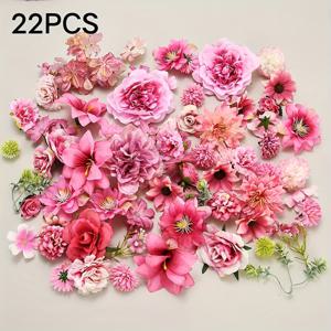 TEMU 22개, 시뮬레이션 꽃 머리 세트, 인공 장미 머리, 꽃, 색상, 크기, 종류, 꽃 화환, 결혼식, 신부, 파티, 홈