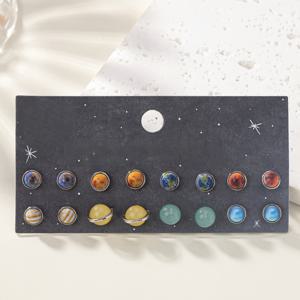 TEMU 8쌍/한 줄 다크 갤럭시 스타일 남녀공용 중동 트렌디한 세계 지구의 날 행성 커플용 스터드 귀걸이 세트 (카드/목걸이 포함)