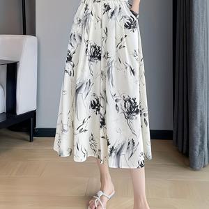 TEMU 수묵화 중국풍 프린트 와이드 레그 팬츠