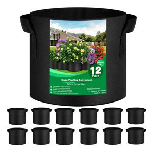 TEMU 손잡이가 있는 12개입 헤비듀티 부직포 성장 가방, 1/2/3/5/7/10 갤런 통기성 패브릭 화분, 야채, 허브 및 꽃용, 실내외 사용 가능, 검정색, 채소 재배 | 심플한 디자인 | 휴대용 화분, 정원 성장 가방