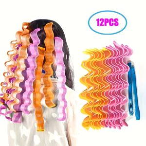 TEMU 12개입 매직 헤어 컬러 세트 무열 웨이브 포머 헤어 스타일링 롤러, 여아용 머리 말림 도구