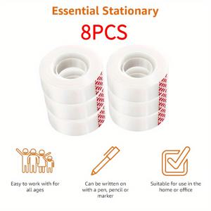 TEMU 8개 1세트, 내구성이 뛰어난 투명 테이프 - 쓰기 가능, 잔여 접착물 없음, 부드러운 무광 마감 - 미술, 공예, 포장, 가정 및 사무실 사용에 이상적